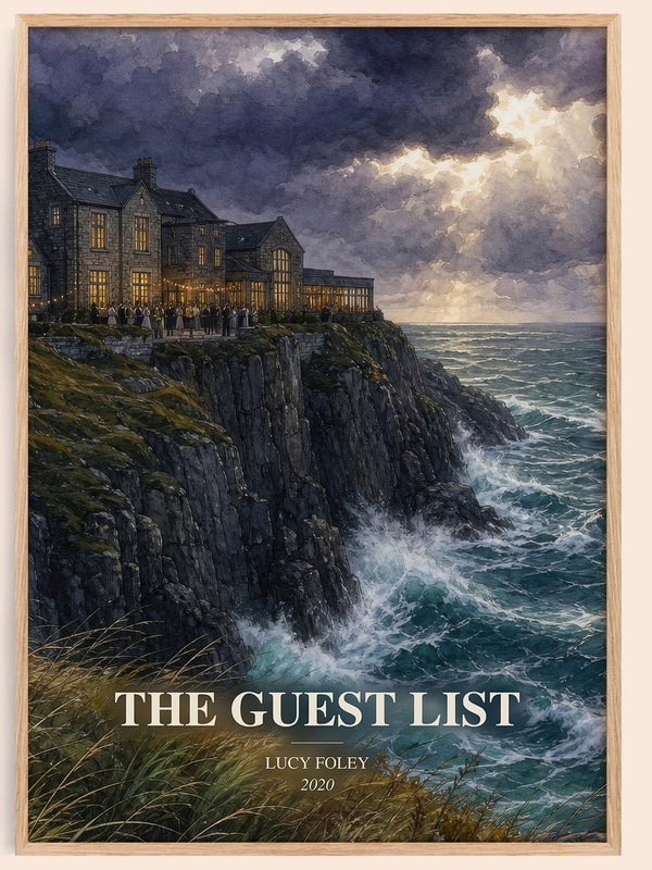 The Guest List watercolour book poster by Lucy Foley – framed literary art print