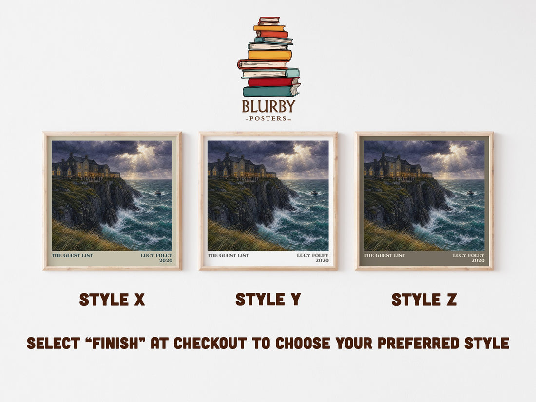 The Guest List literary print in frame leaning in hallway – thriller wall art (mockup)