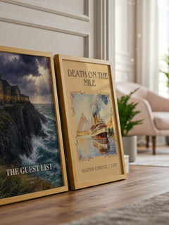 The Guest List watercolour print framed by window – literary home decor