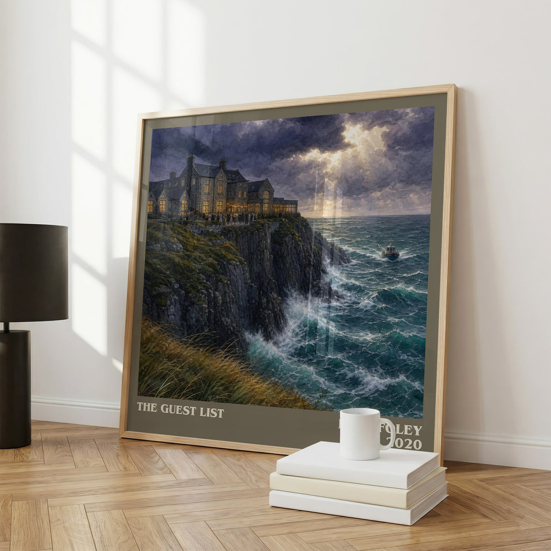 The Guest List literary print framed by window – literary home decor