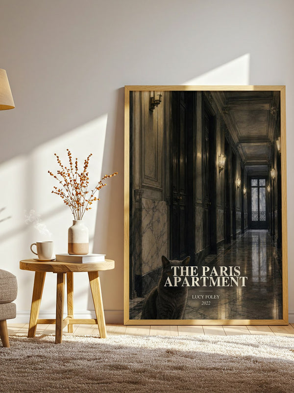 The Paris Apartment watercolour print in frame leaning in hallway – thriller wall art