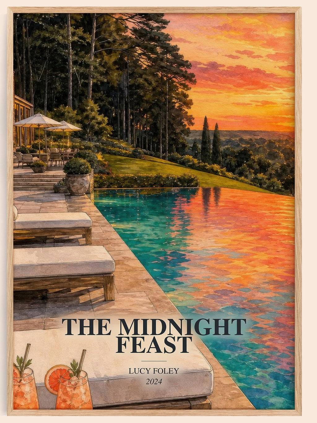 The Midnight Feast watercolour book poster by Lucy Foley – framed literary art print