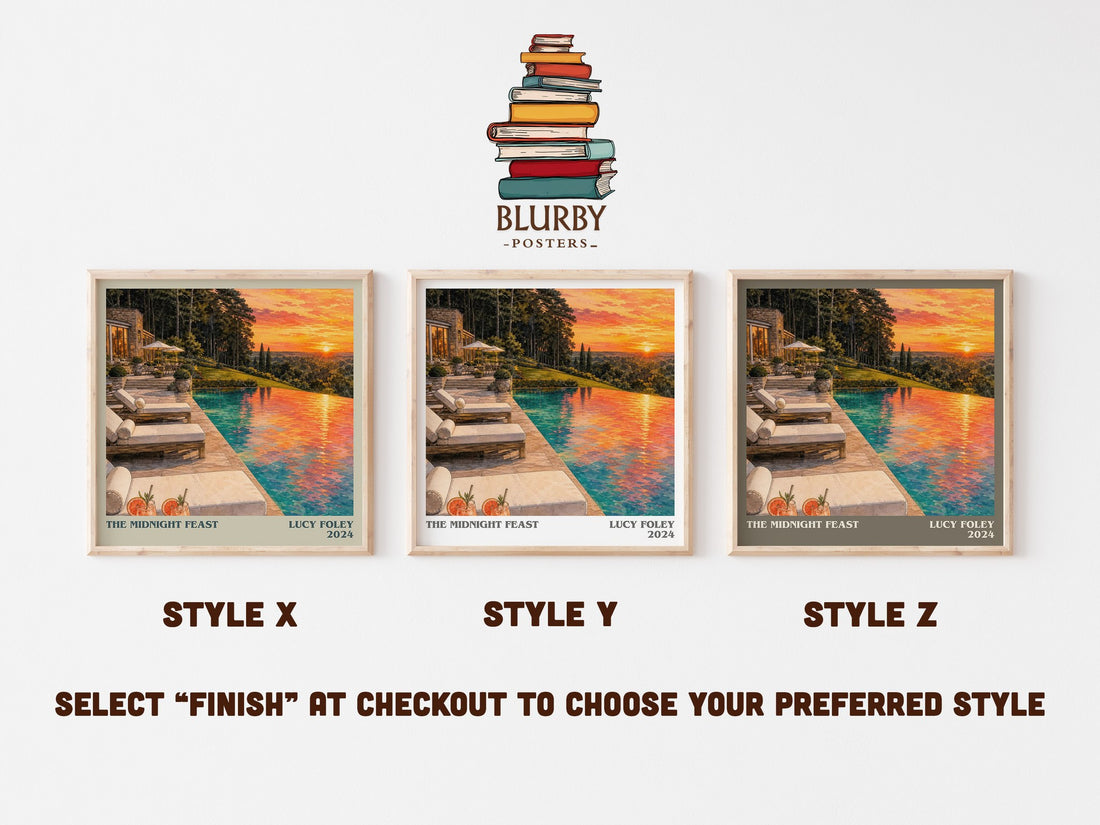 The Midnight Feast literary print in frame leaning in hallway – thriller wall art (mockup)