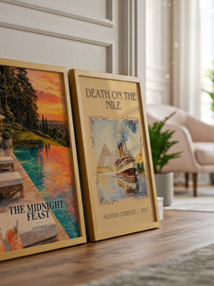 The Midnight Feast watercolour print framed by window – literary home decor