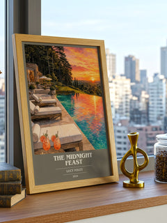 The Midnight Feast book cover print framed by window – literary home decor