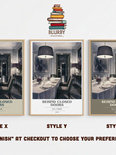 Behind Closed Doors book cover print in frame leaning in hallway – thriller wall art