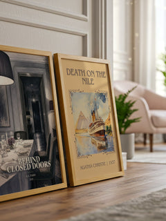 Behind Closed Doors watercolour print framed by window – literary home decor