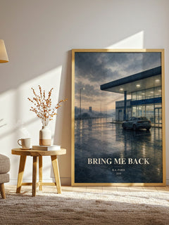 Bring Me Back watercolour print in frame leaning in hallway – thriller wall art