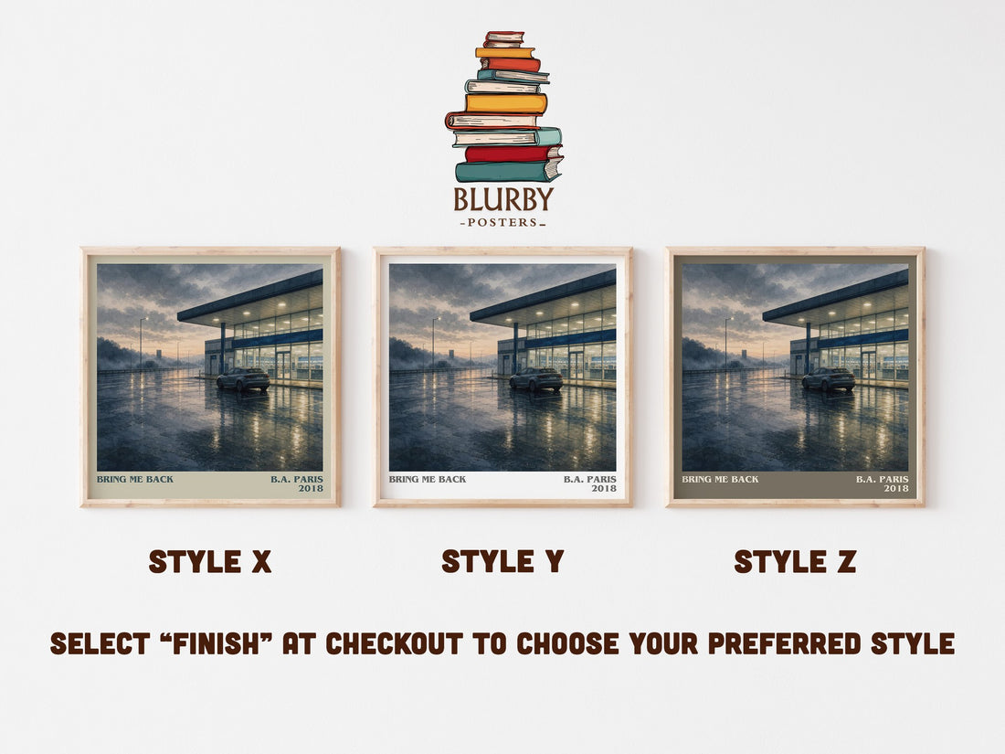 Bring Me Back literary print in frame leaning in hallway – thriller wall art (mockup)