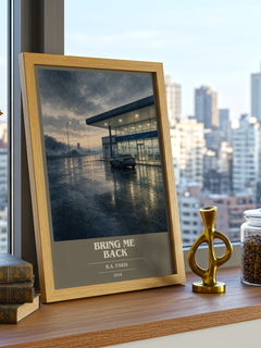 Bring Me Back book cover print framed by window – literary home decor