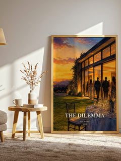 The Dilemma watercolour print in frame leaning in hallway – thriller wall art