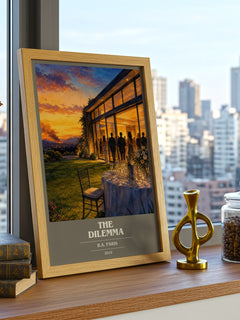 The Dilemma book cover print framed by window – literary home decor