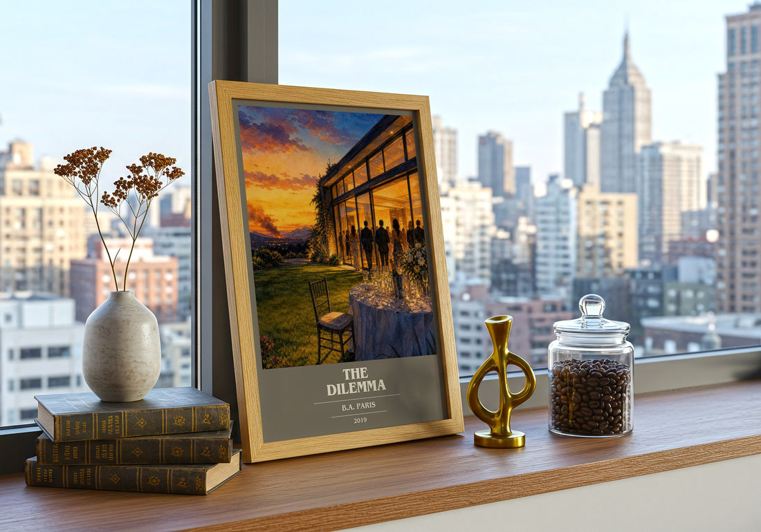 The Dilemma book cover print framed by window – literary home decor