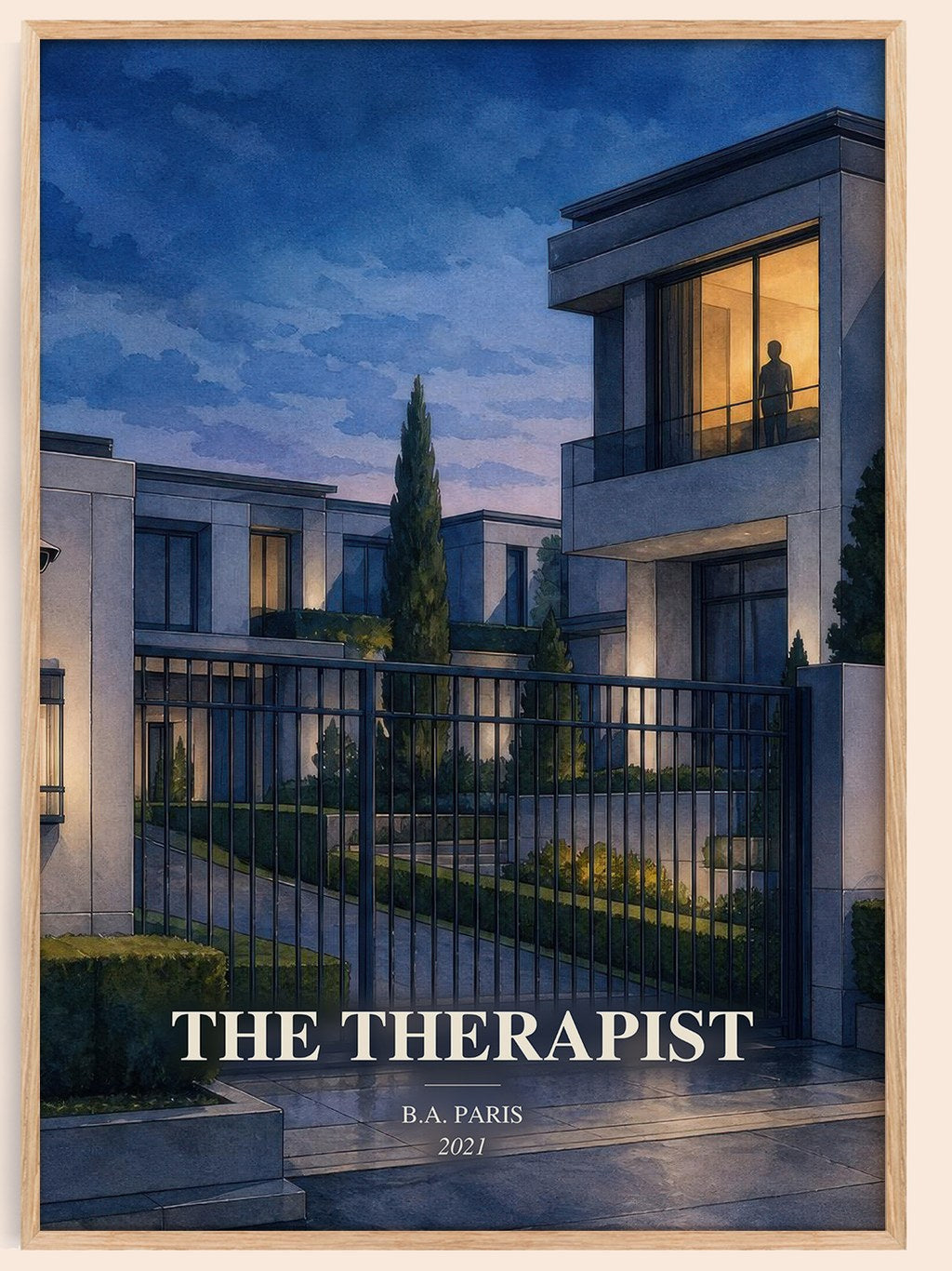 The Therapist watercolour book poster by B.A. Paris – framed literary art print