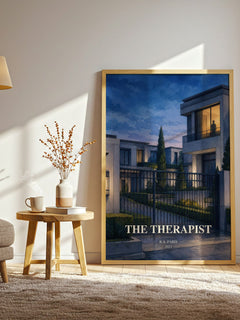 The Therapist watercolour print in frame leaning in hallway – thriller wall art