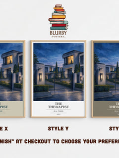 The Therapist book cover print in frame leaning in hallway – thriller wall art