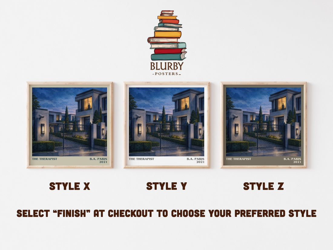 The Therapist literary print in frame leaning in hallway – thriller wall art (mockup)
