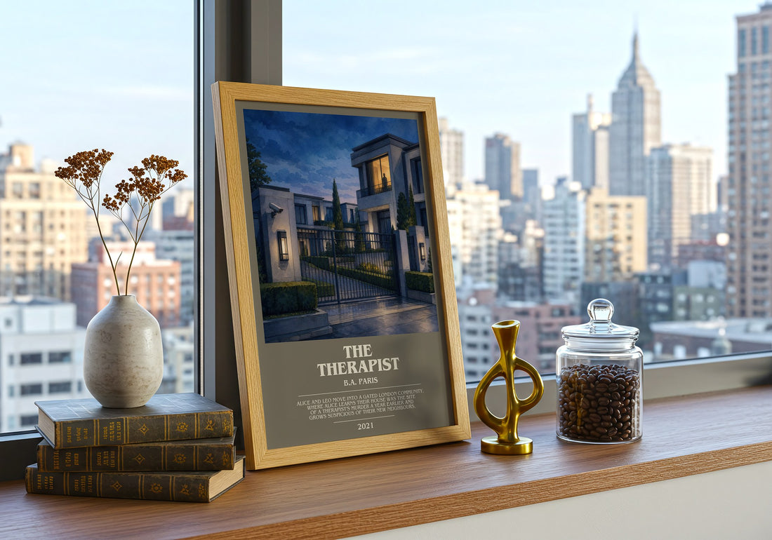 The Therapist bookish print framed by window – literary home decor