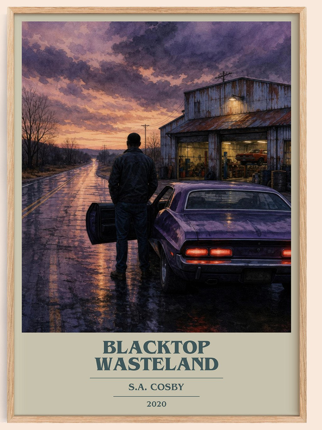 Blacktop Wasteland book cover book poster by S.A. Cosby – framed literary art print