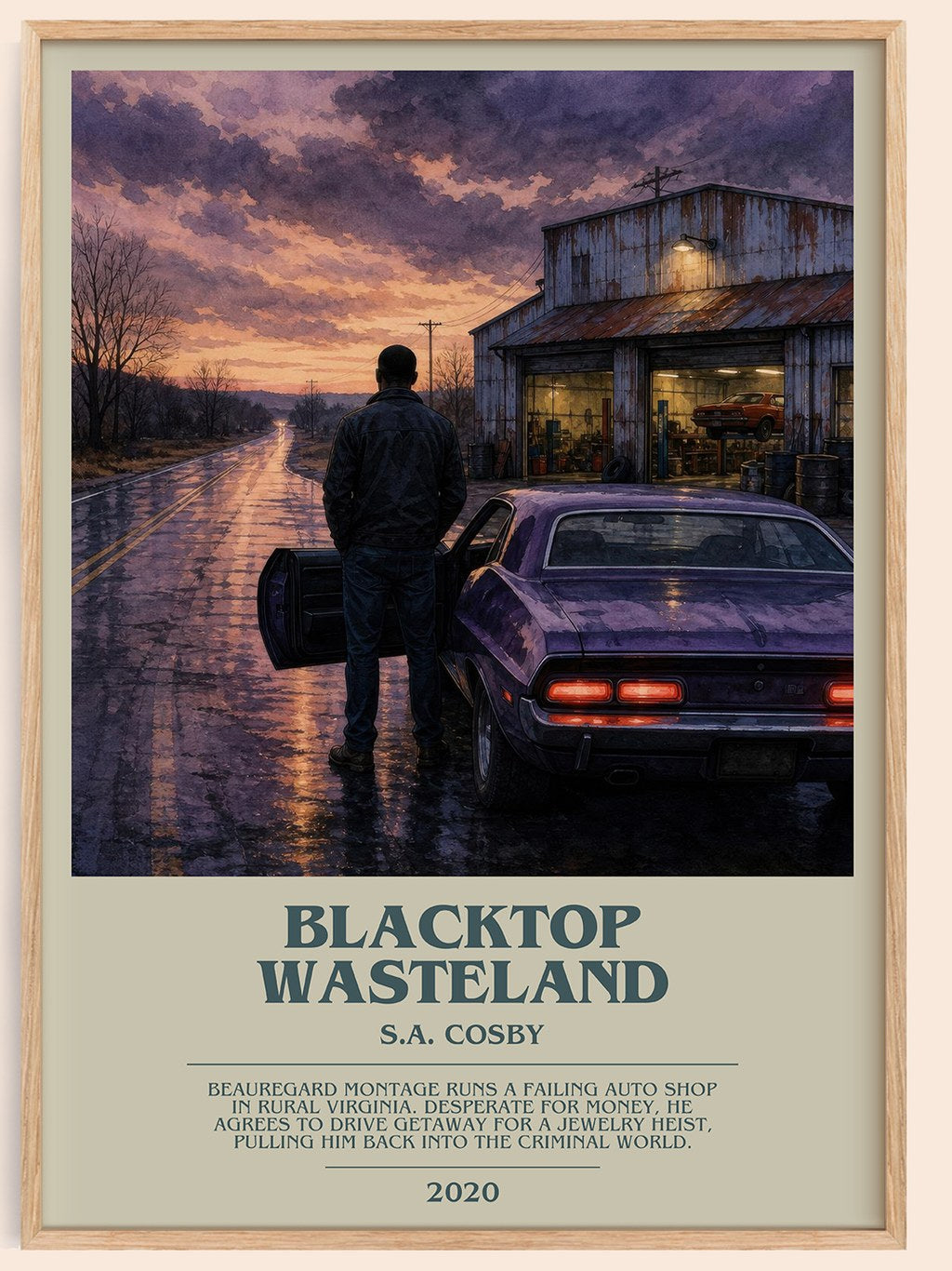 Blacktop Wasteland bookish book poster by S.A. Cosby – framed literary art print