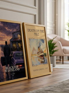 Blacktop Wasteland watercolour print framed by window – literary home decor