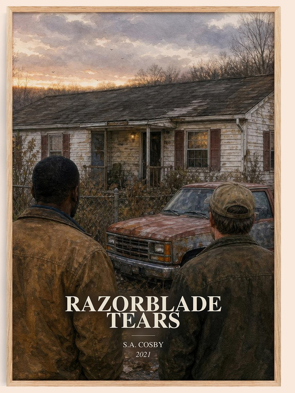 Razorblade Tears watercolour book poster by S.A. Cosby – framed literary art print
