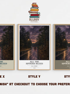 All the Sinners Bleed book cover print in frame leaning in hallway – crime wall art