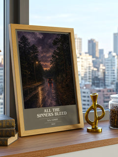 All the Sinners Bleed book cover print framed by window – literary home decor