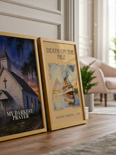My Darkest Prayer watercolour print framed by window – literary home decor