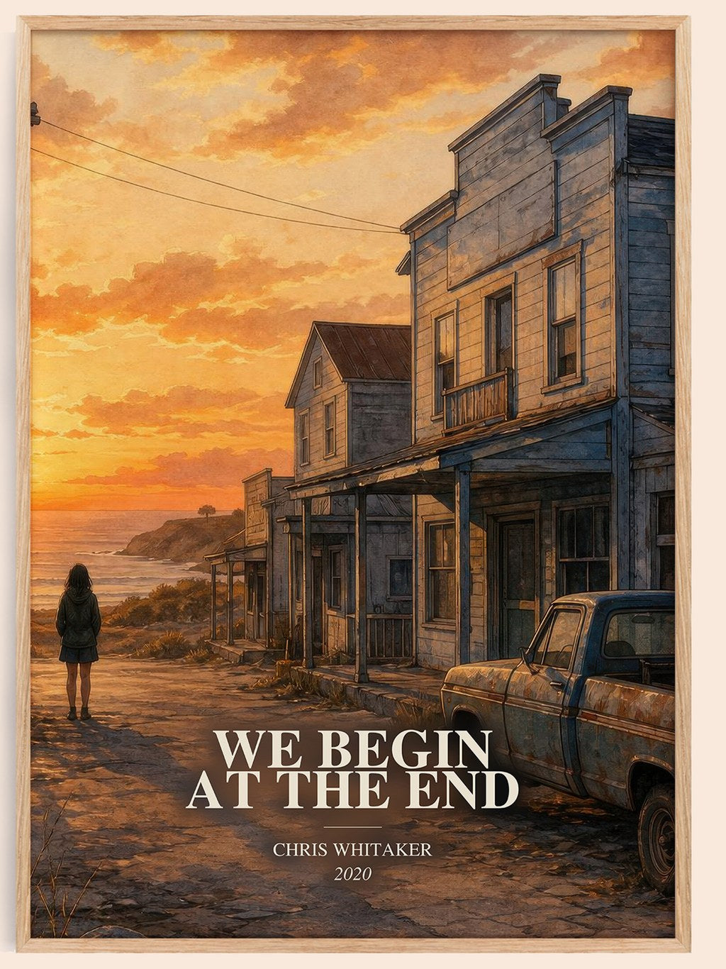 We Begin at the End watercolour book poster by Chris Whitaker – framed literary art print