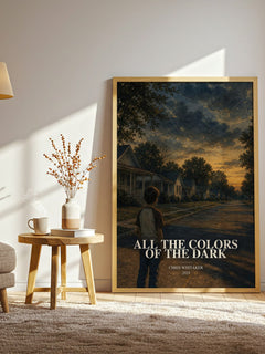 All the Colors of the Dark watercolour print in frame leaning in hallway – mystery wall art