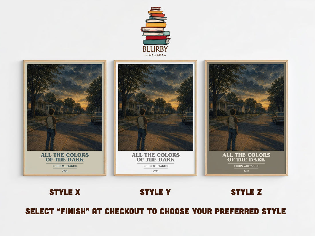 All the Colors of the Dark book cover print in frame leaning in hallway – mystery wall art (mockup)