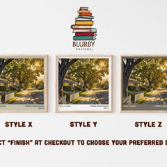 Tall Oaks literary print in frame leaning in hallway – thriller wall art