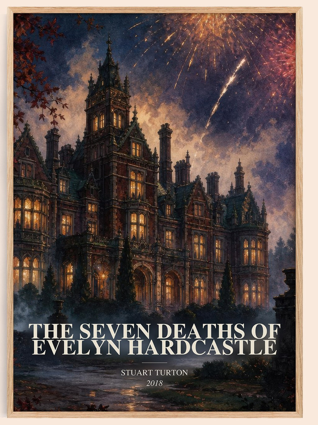 The Seven Deaths of Evelyn Hardcastle watercolour book poster by Stuart Turton – framed literary art print
