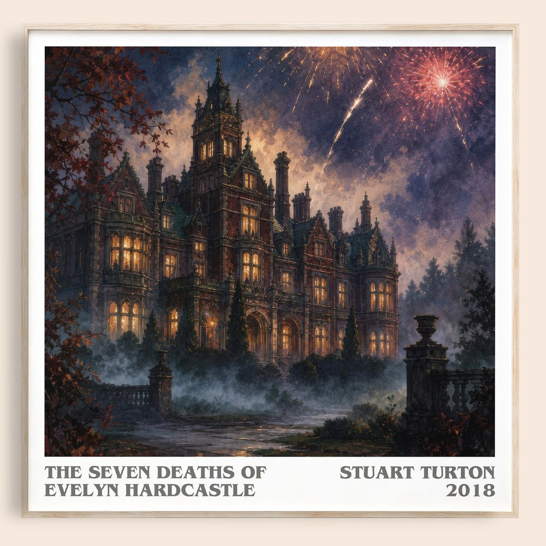 The Seven Deaths of Evelyn Hardcastle literary book poster by Stuart Turton – framed literary art print