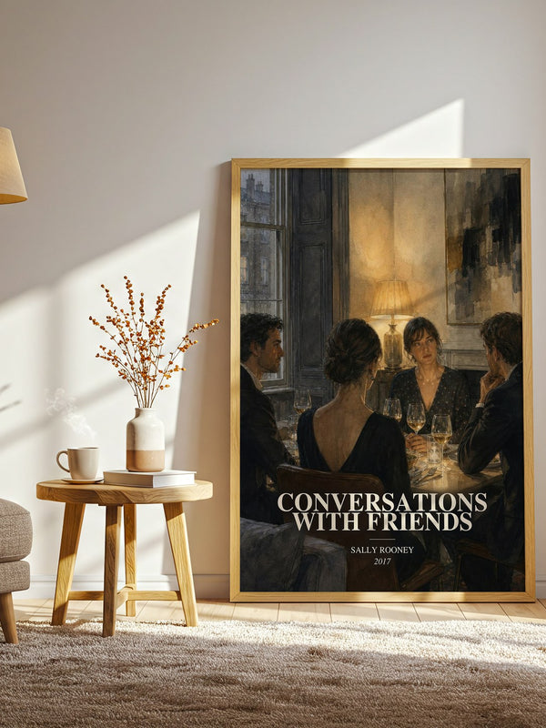 Conversations with Friends watercolour print in frame leaning in hallway – literary fiction wall art