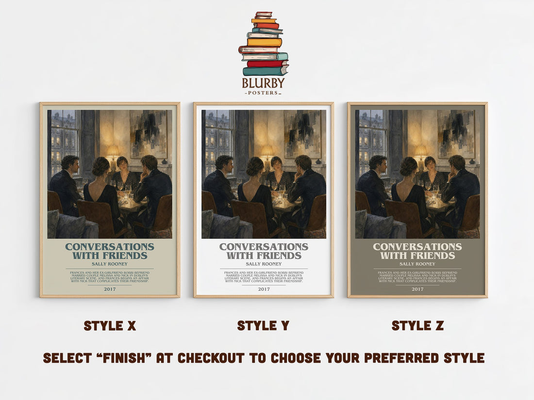 Conversations with Friends bookish print in frame leaning in hallway – literary fiction wall art (mockup)