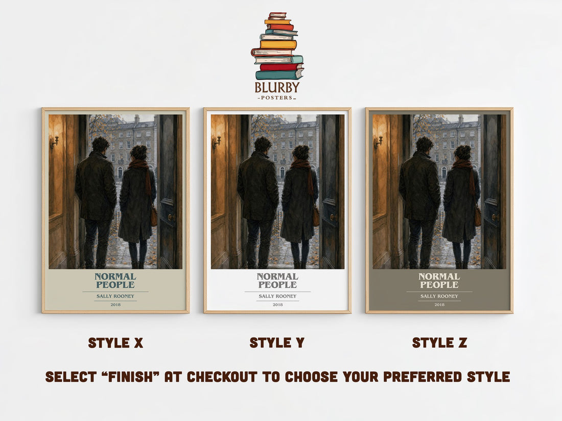 Normal People book cover print in frame leaning in hallway – contemporary fiction wall art (mockup)