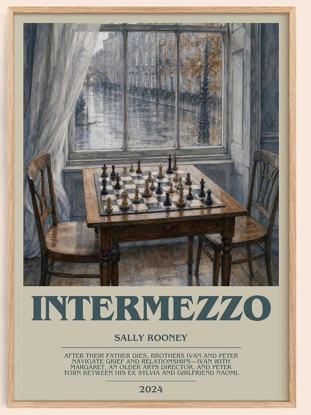 Intermezzo bookish book poster by Sally Rooney – framed literary art print