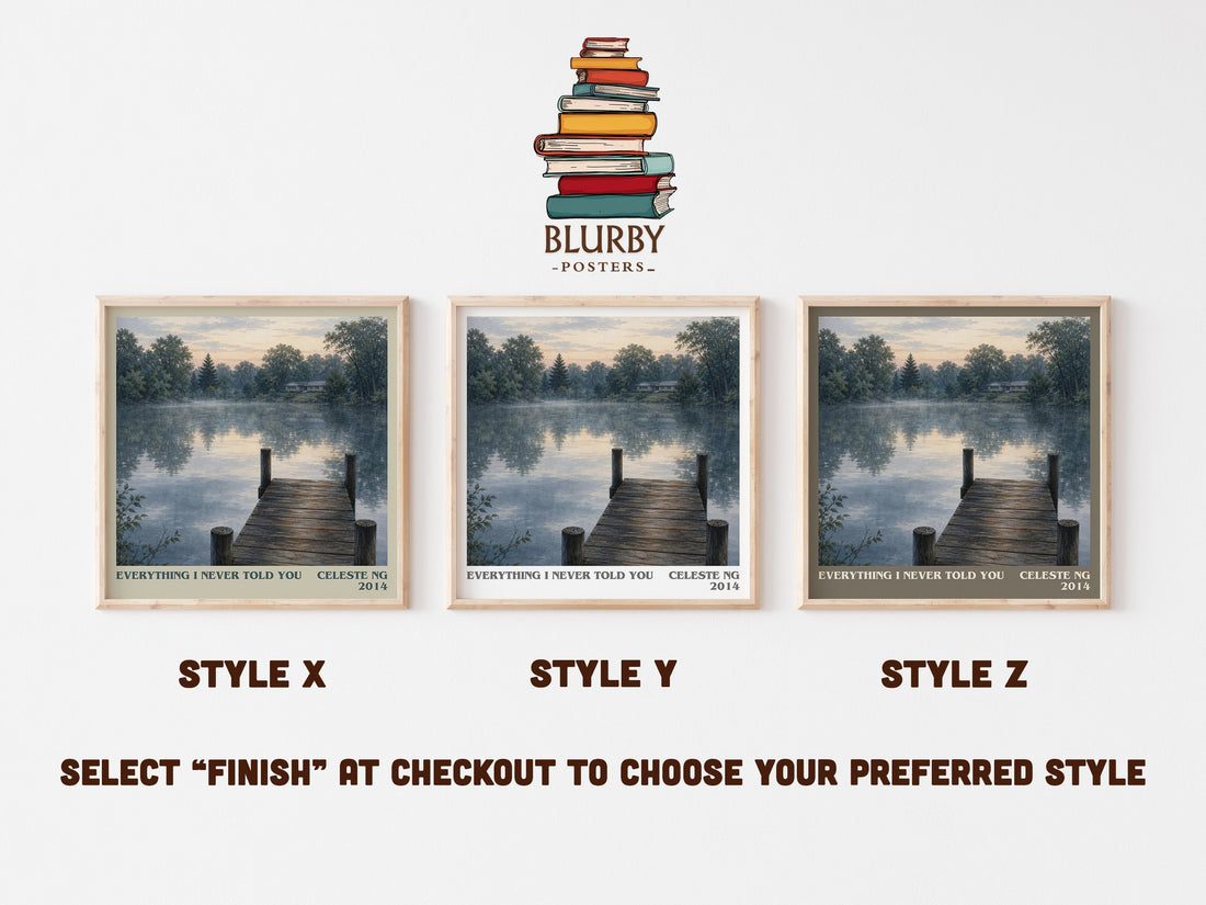 Everything I Never Told You literary print in frame leaning in hallway – contemporary fiction wall art (mockup)