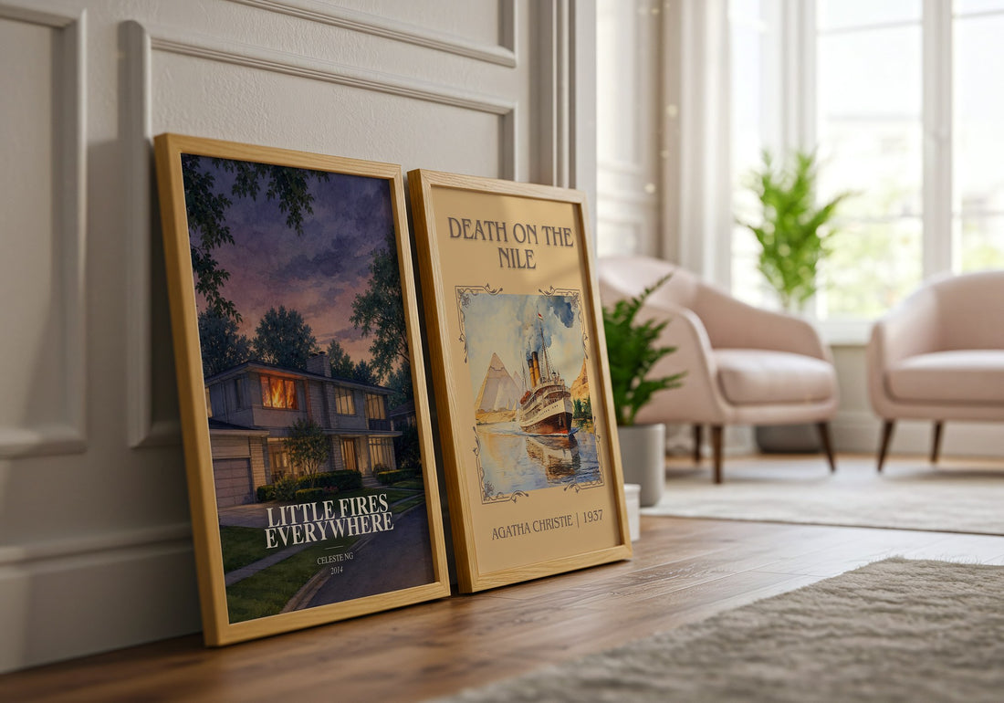Little Fires Everywhere watercolour print framed by window – literary home decor
