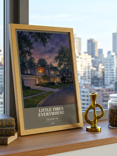 Little Fires Everywhere book cover print framed by window – literary home decor
