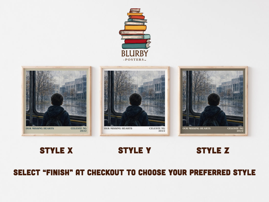 Our Missing Hearts literary print in frame leaning in hallway – dystopian wall art (mockup)