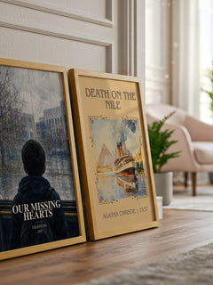 Our Missing Hearts watercolour print framed by window – literary home decor