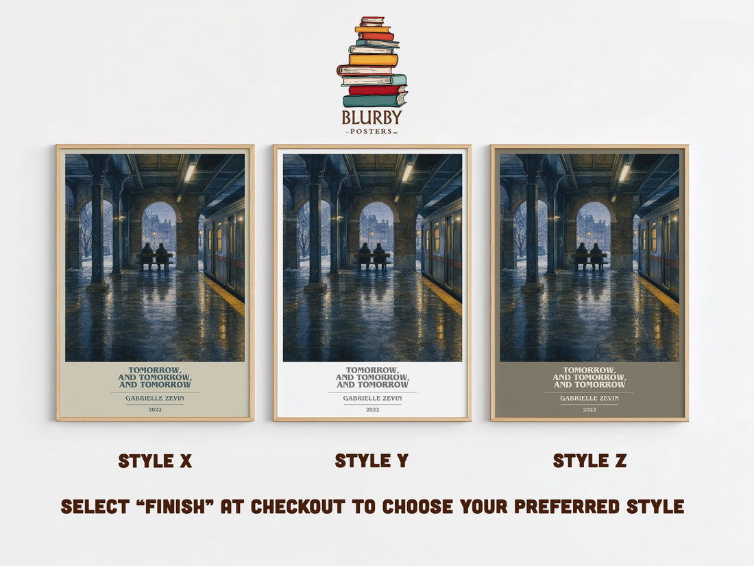 Tomorrow, and Tomorrow, and Tomorrow book cover print in frame leaning in hallway – contemporary fiction wall art (mockup)