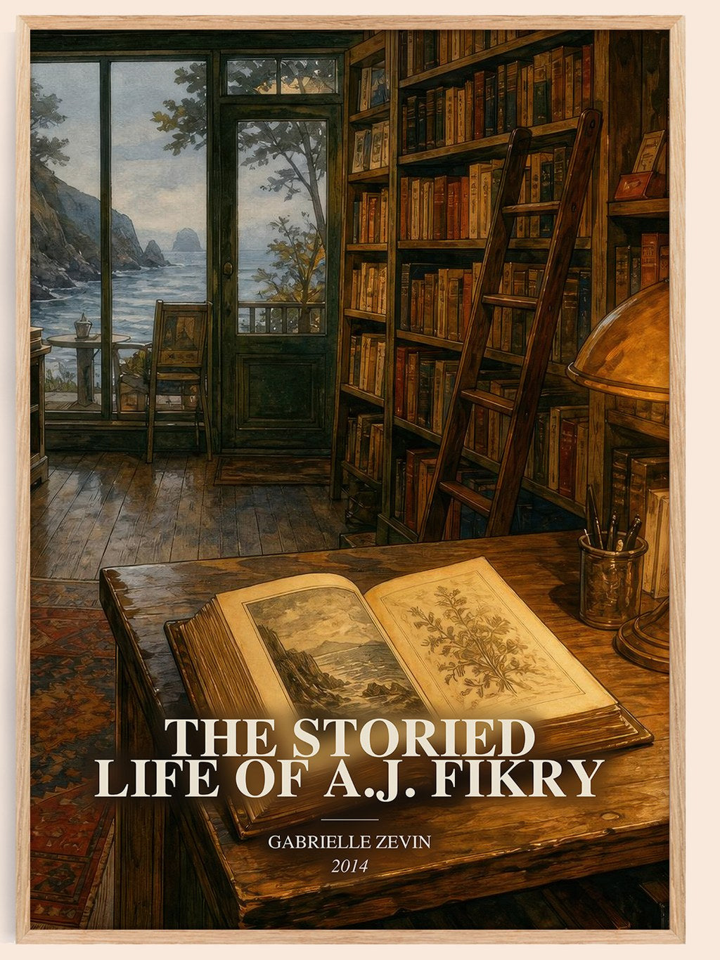 The Storied Life of A.J. Fikry watercolour book poster by Gabrielle Zevin – framed literary art print