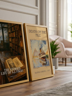 The Storied Life of A.J. Fikry watercolour print framed by window – literary home decor