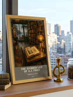 The Storied Life of A.J. Fikry book cover print framed by window – literary home decor