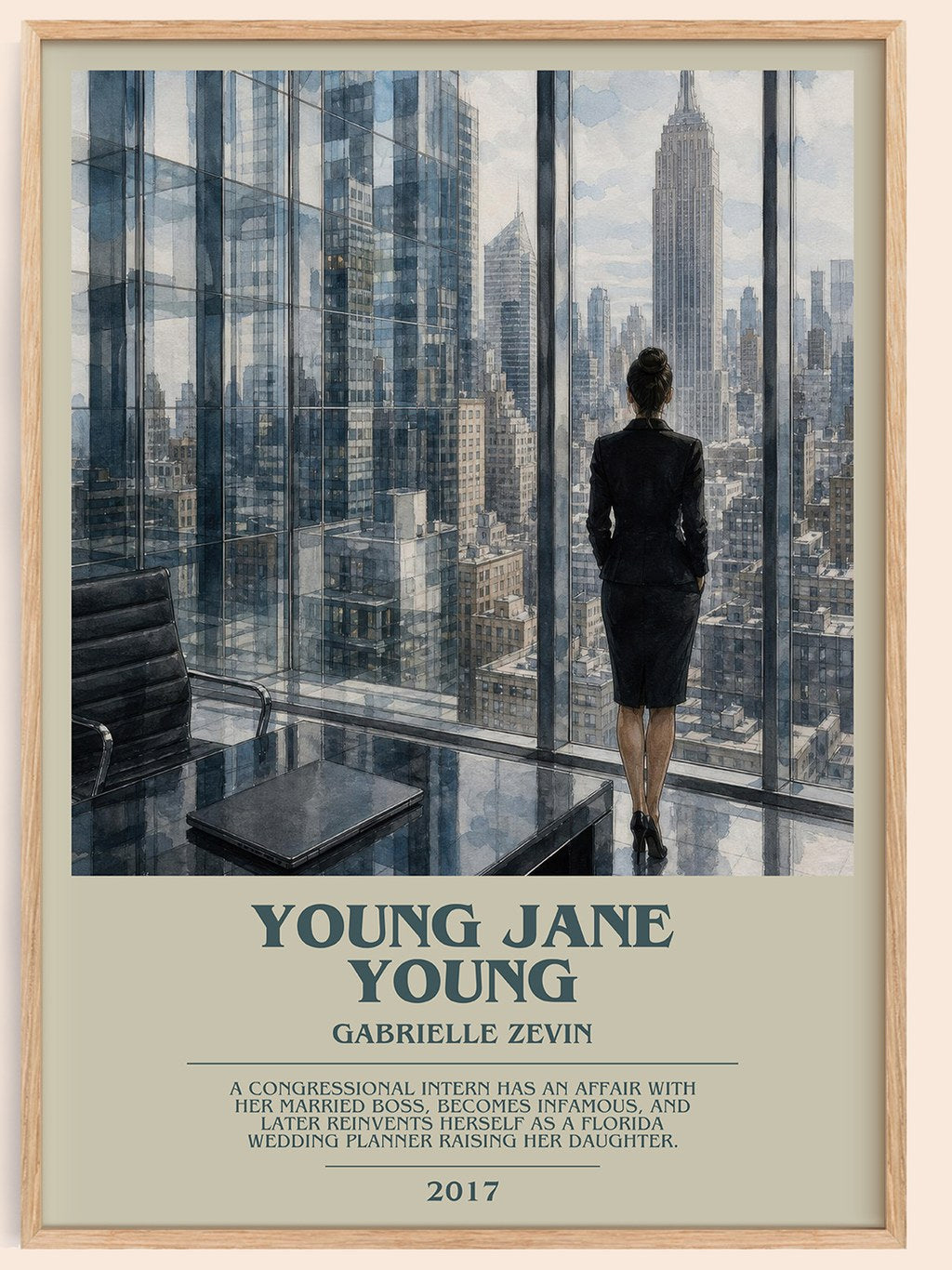 Young Jane Young bookish book poster by Gabrielle Zevin – framed literary art print
