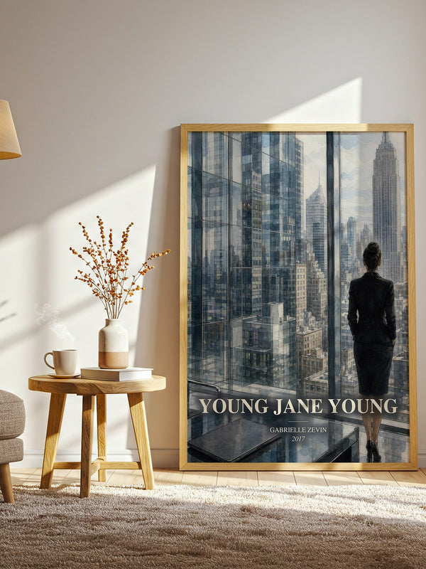 Young Jane Young watercolour print in frame leaning in hallway – contemporary fiction wall art